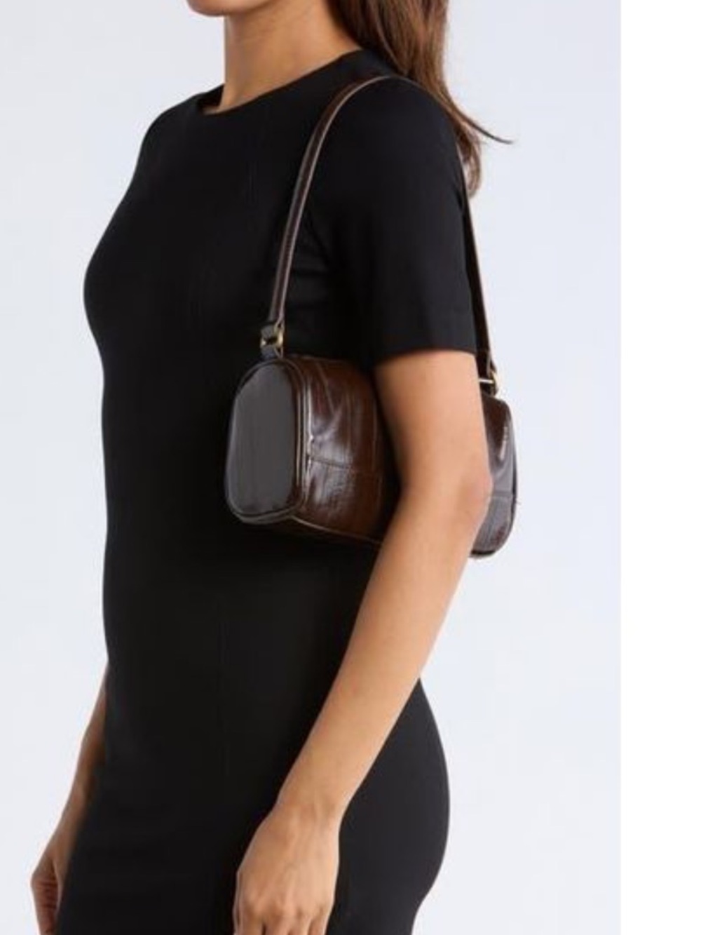 Tahari Metallic Dark Brown Shoulder Bag with Gold T Detail NWT - Picture 3 of 10